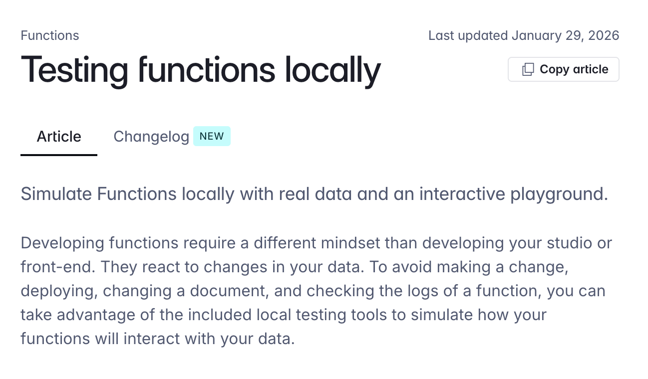 Article titled with a "new" changelog indicator