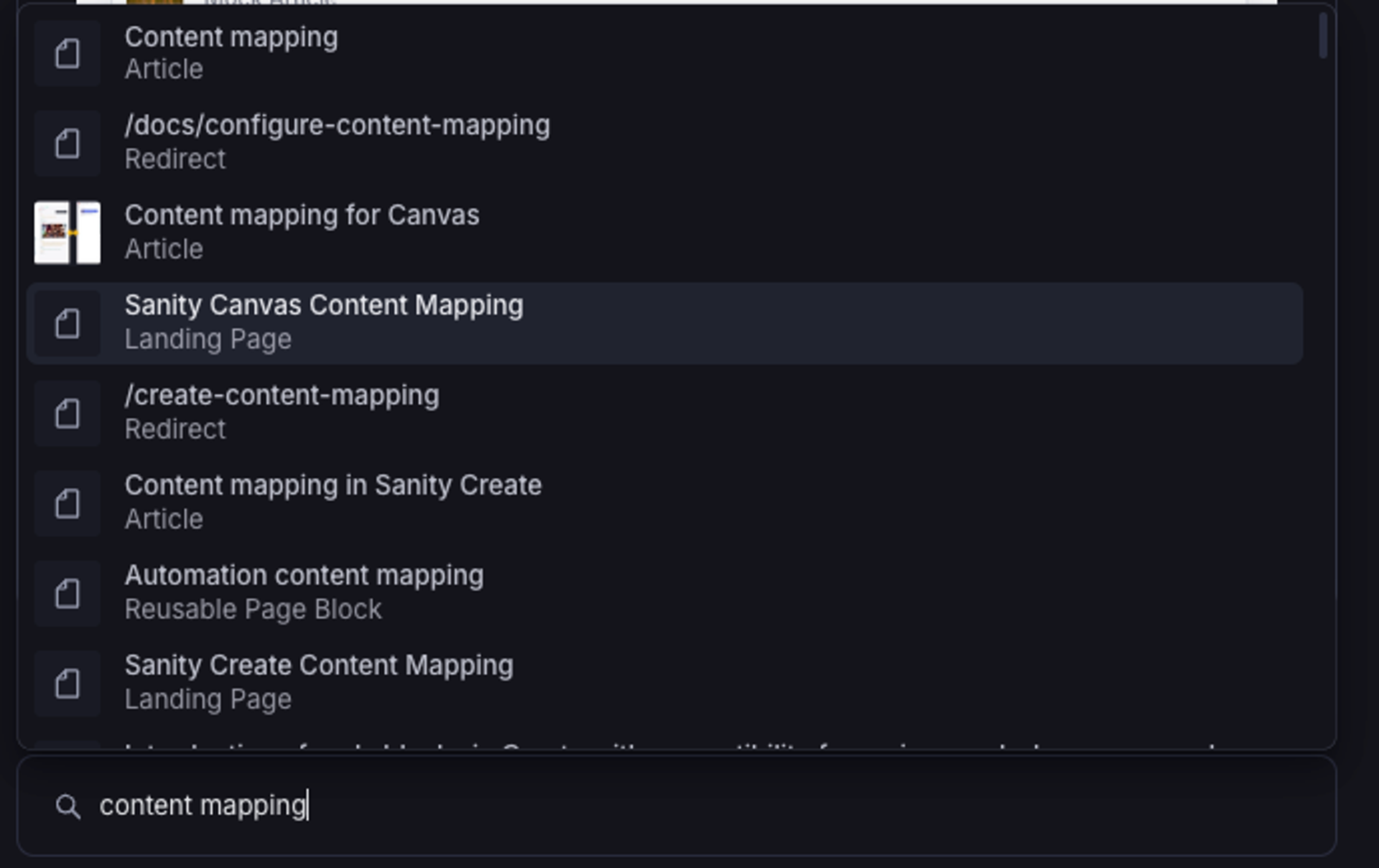 a reference search for docs with matching document results showing