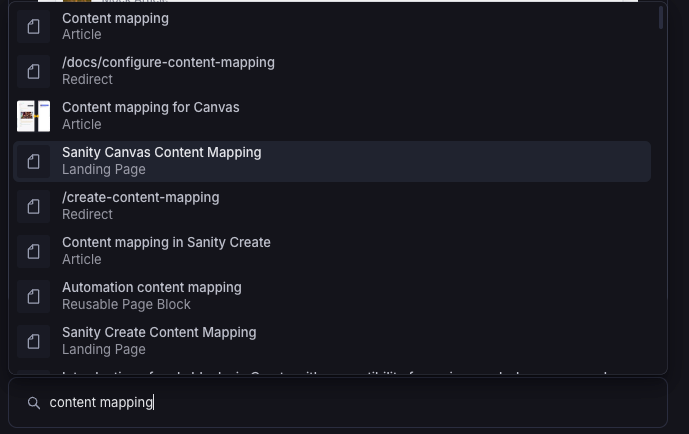 a reference search for docs with matching document results showing
