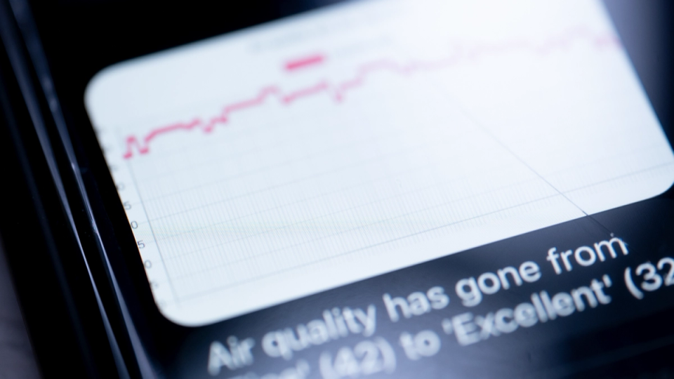 Photo of an iPhone showing air quality index as graph Photo of an iPhone showing air quality index as graph