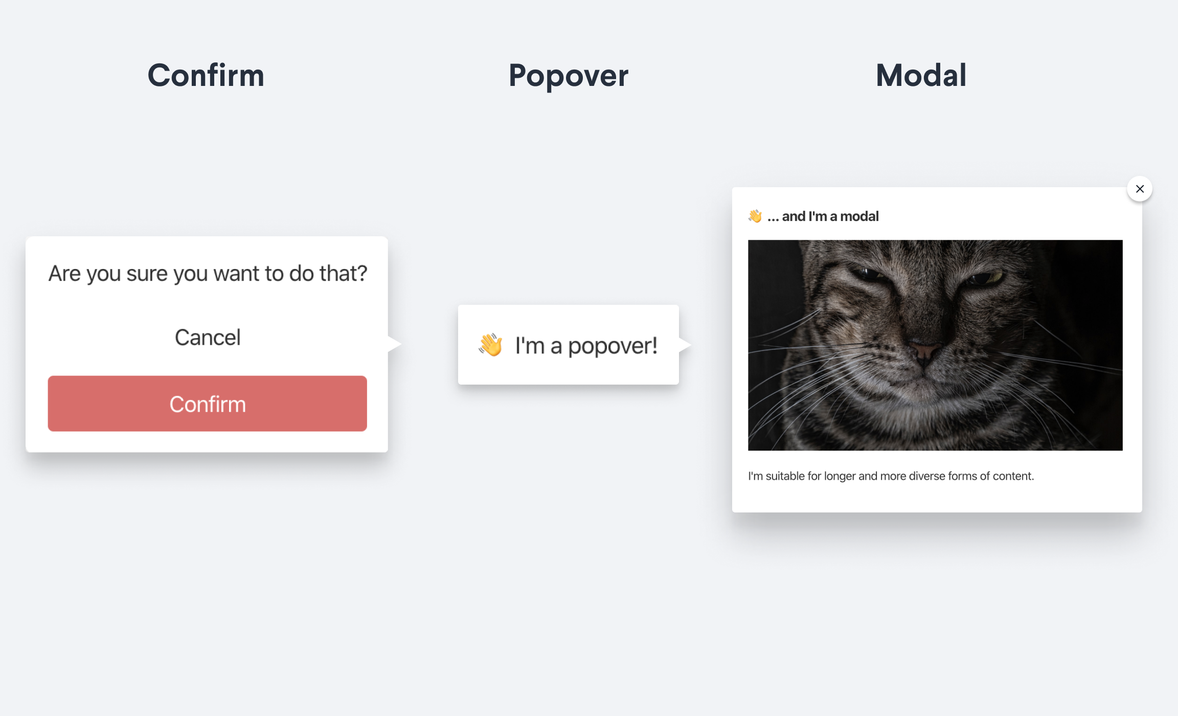 Screenshots of dialog types from Sanity Studio
