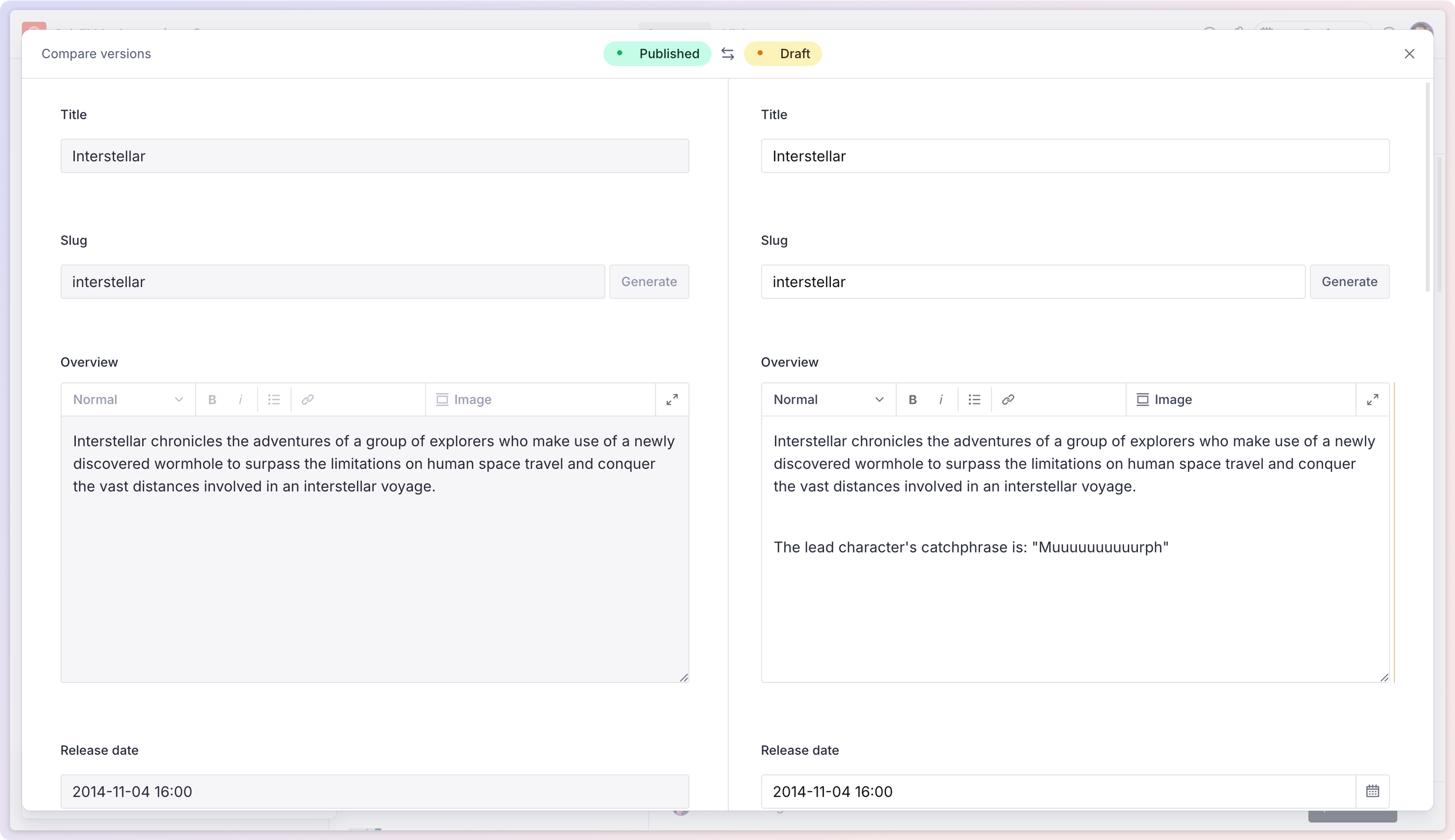 The document comparison panel.