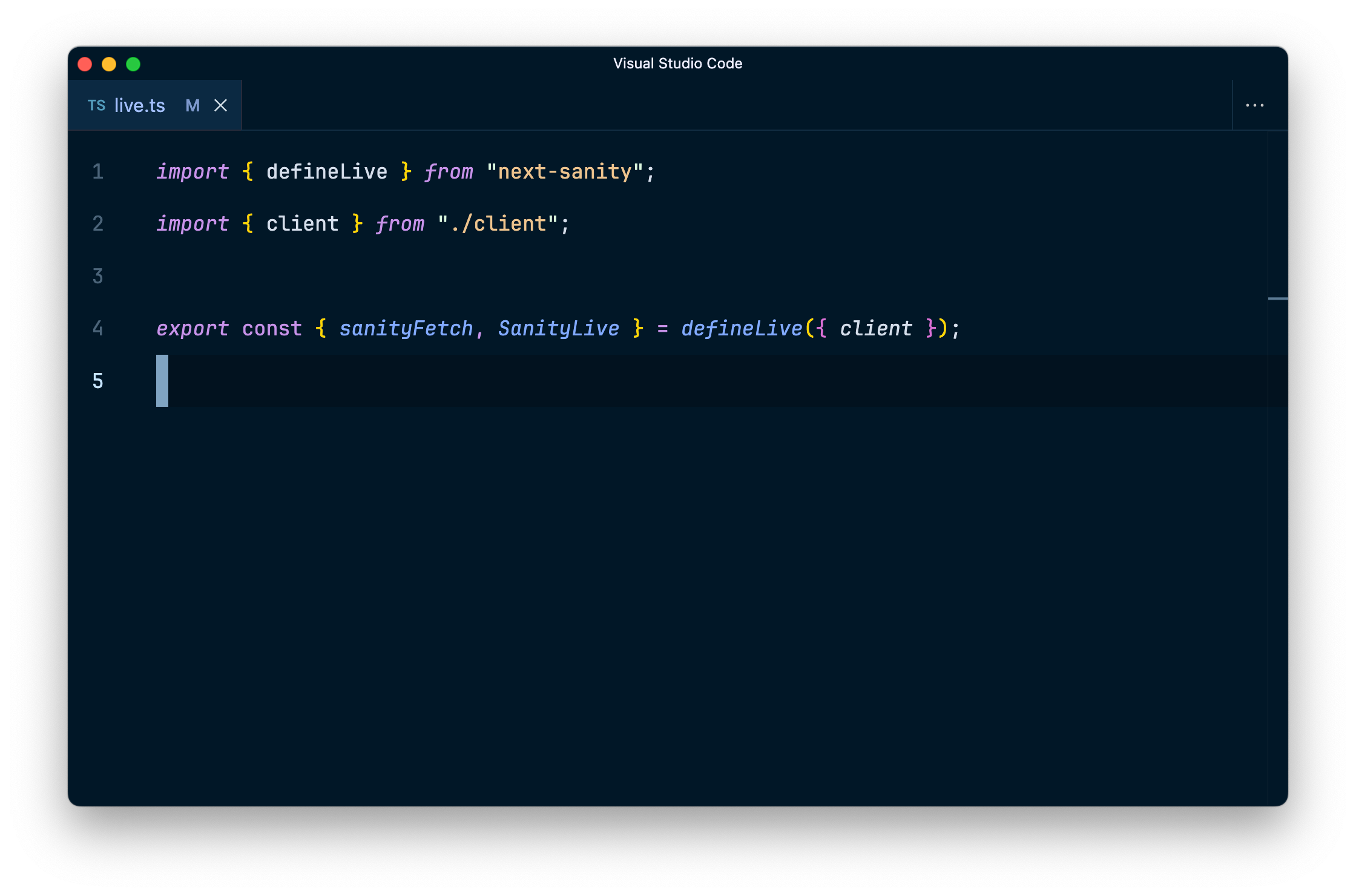 Code showing the defineLive helper from next-sanity