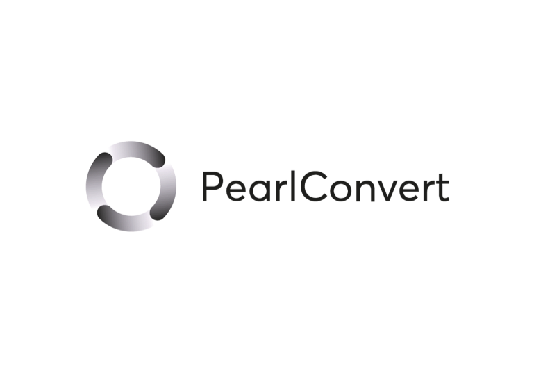 a logo for pearl convert is shown on a white background