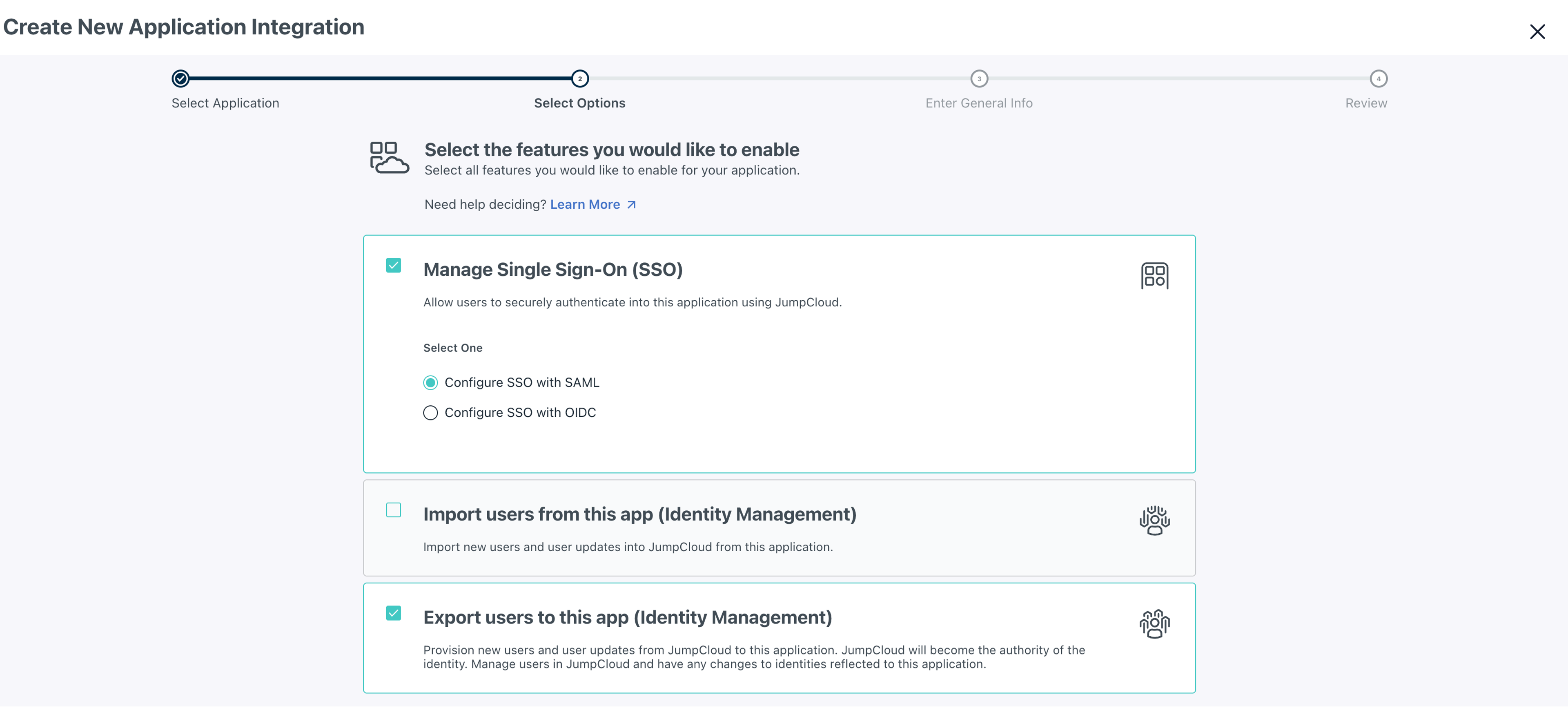 a screenshot of the create new application integration page