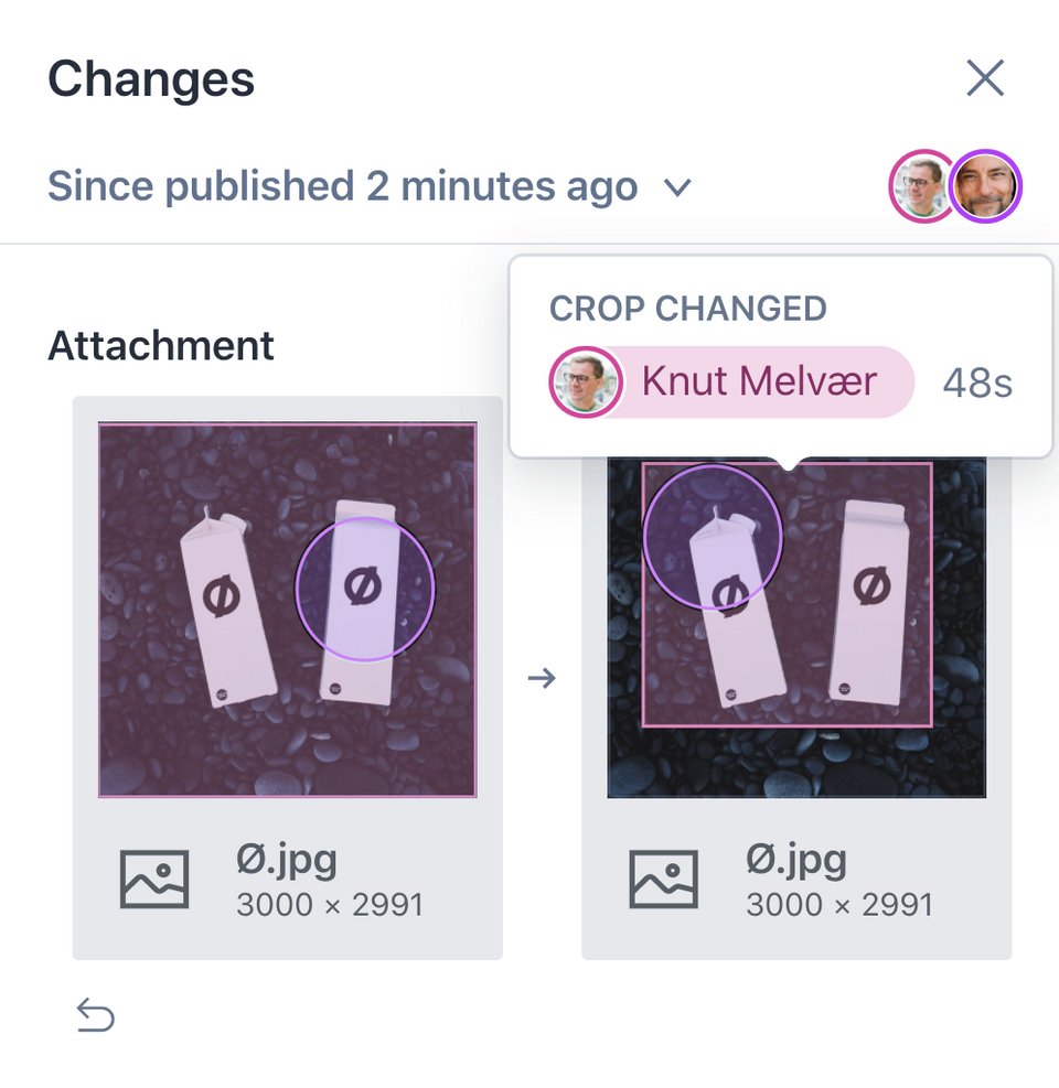 A hotspot and crop modal with Review Changes activated showing that Even changed the hotspot area A hotspot and crop modal with Review Changes activated showing that Even changed the hotspot area