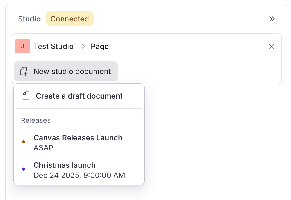 Canvas mapping panel showing a dropdown with options to create a draft or select a release
