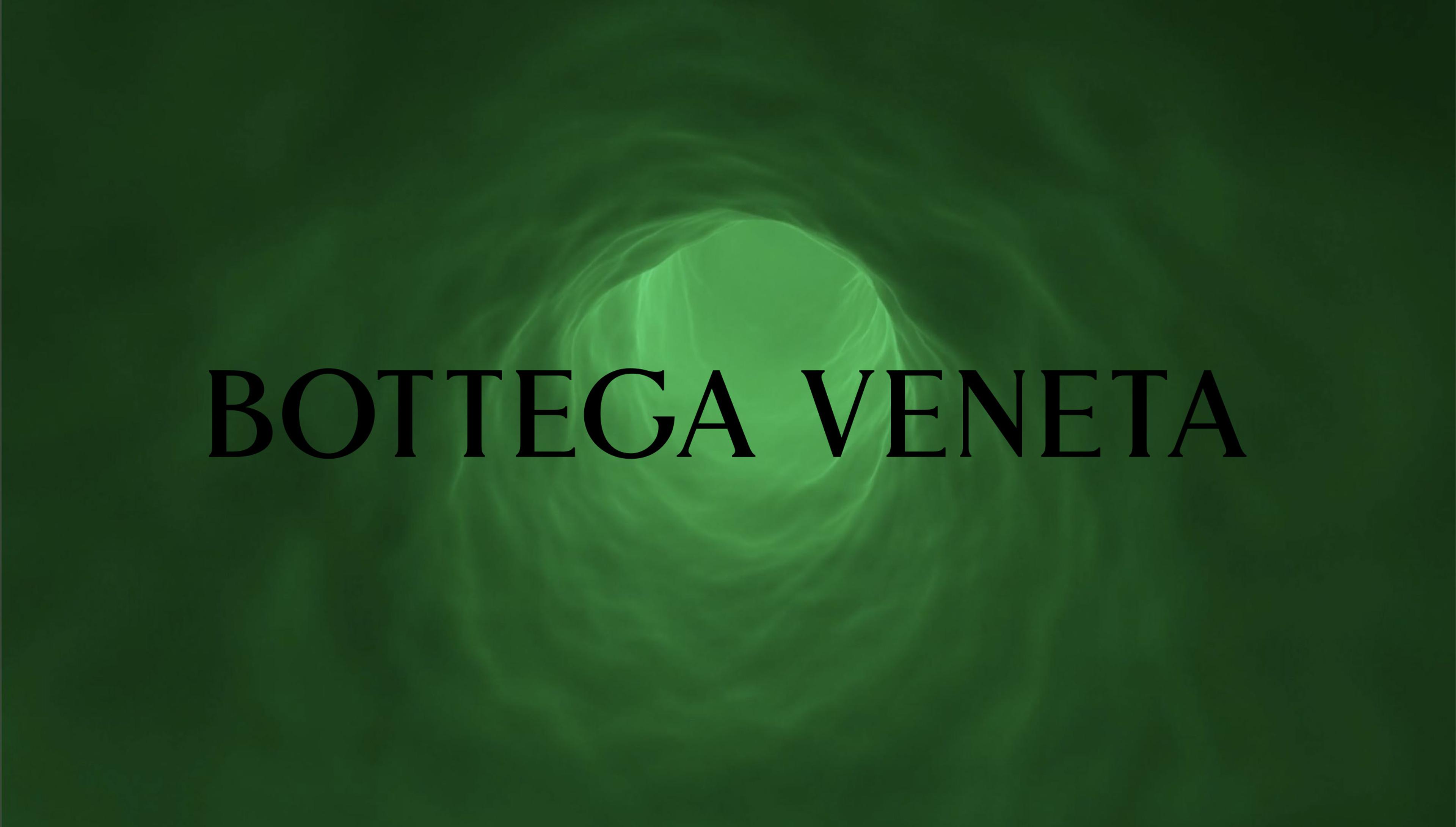 the logo for bottega veneta is on a green background .