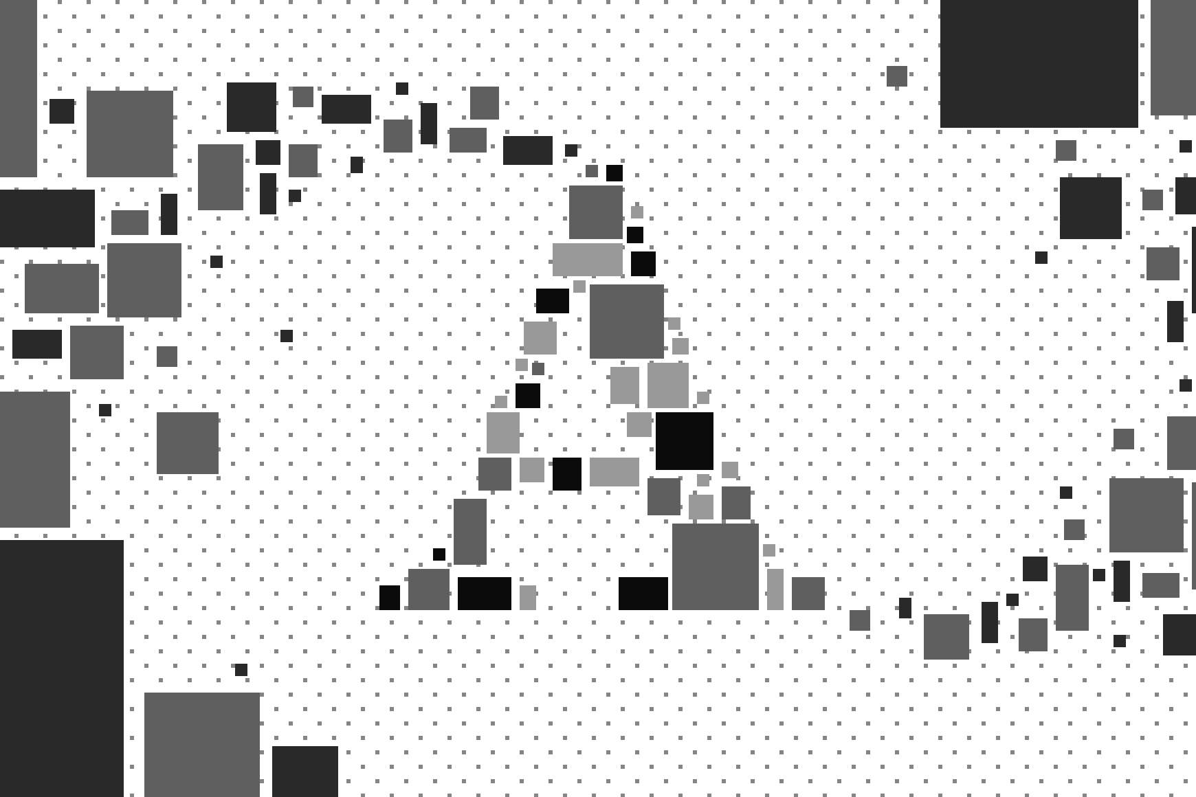 the letter a is made up of black squares on a white background .