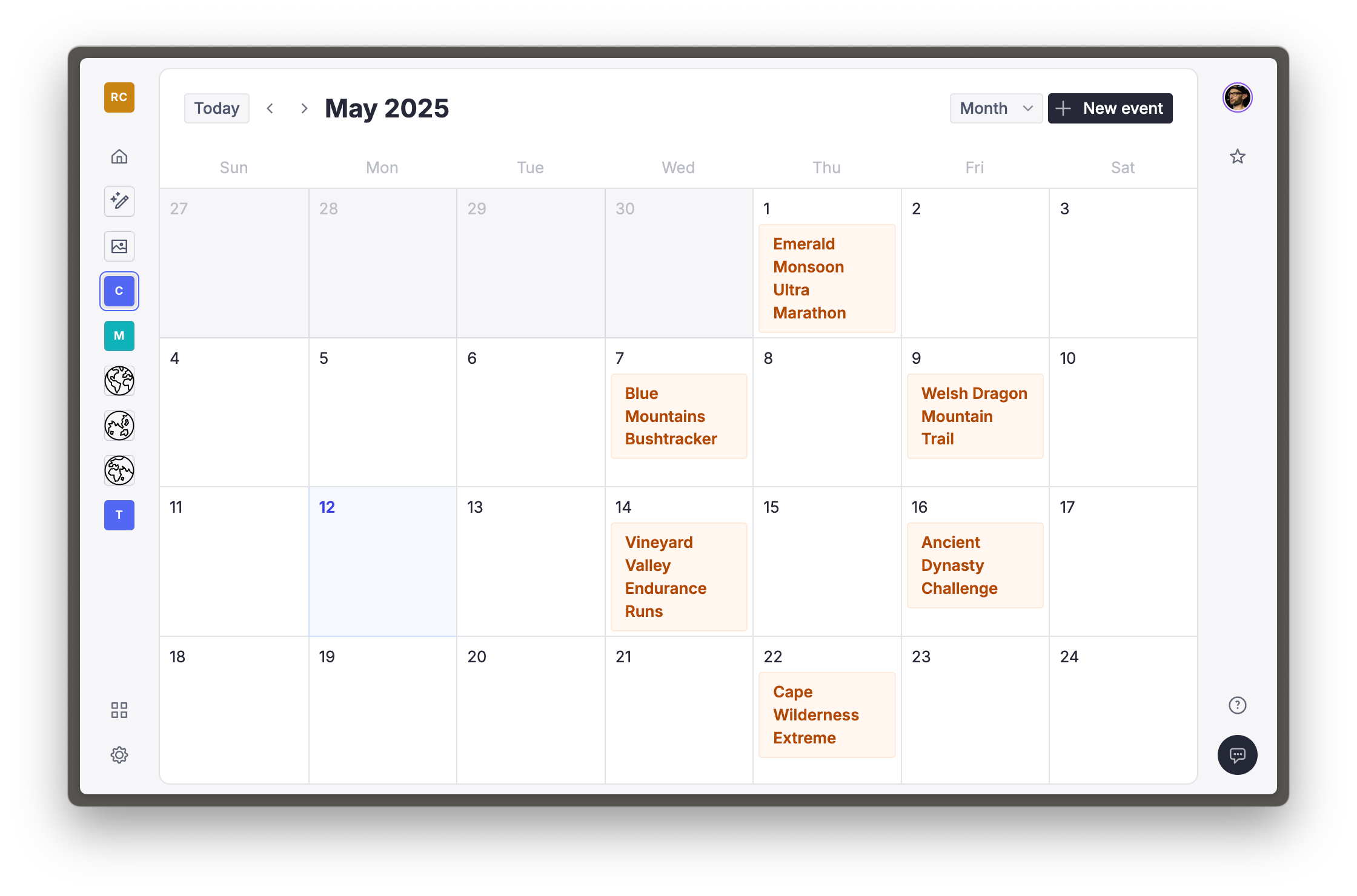 Calendar with event titles rendered
