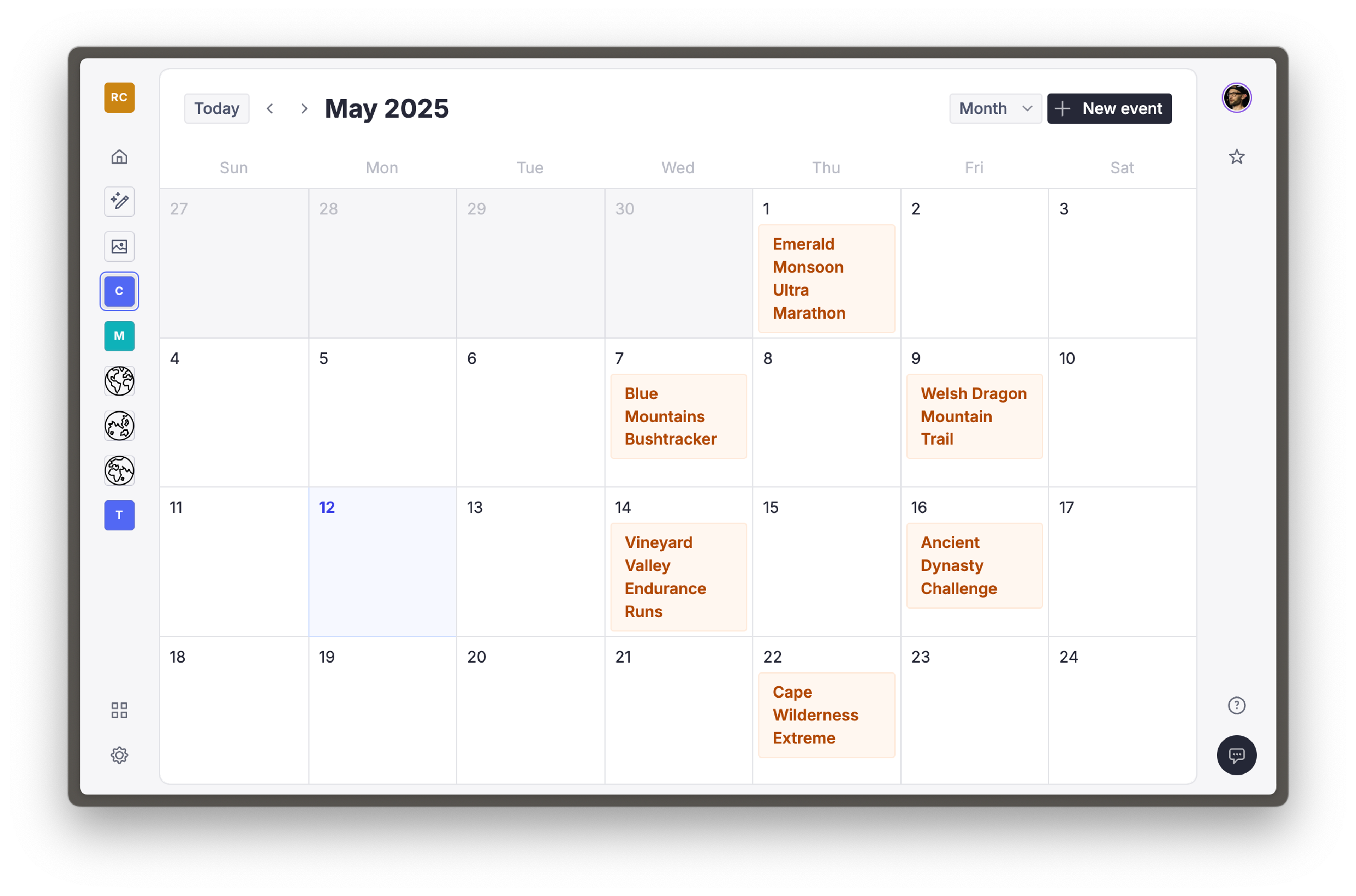 Calendar with event titles rendered