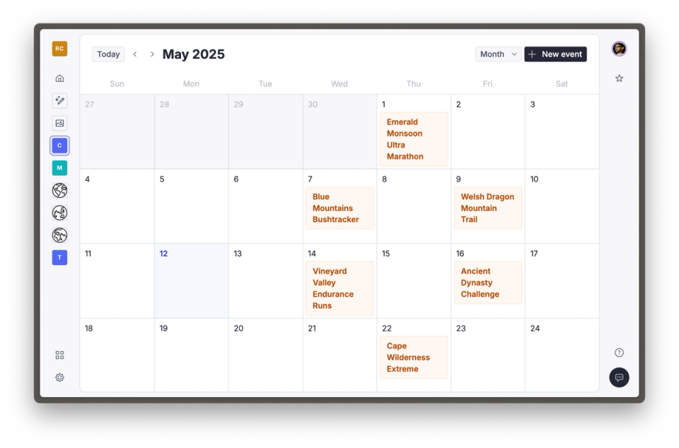 Calendar with event titles rendered Calendar with event titles rendered
