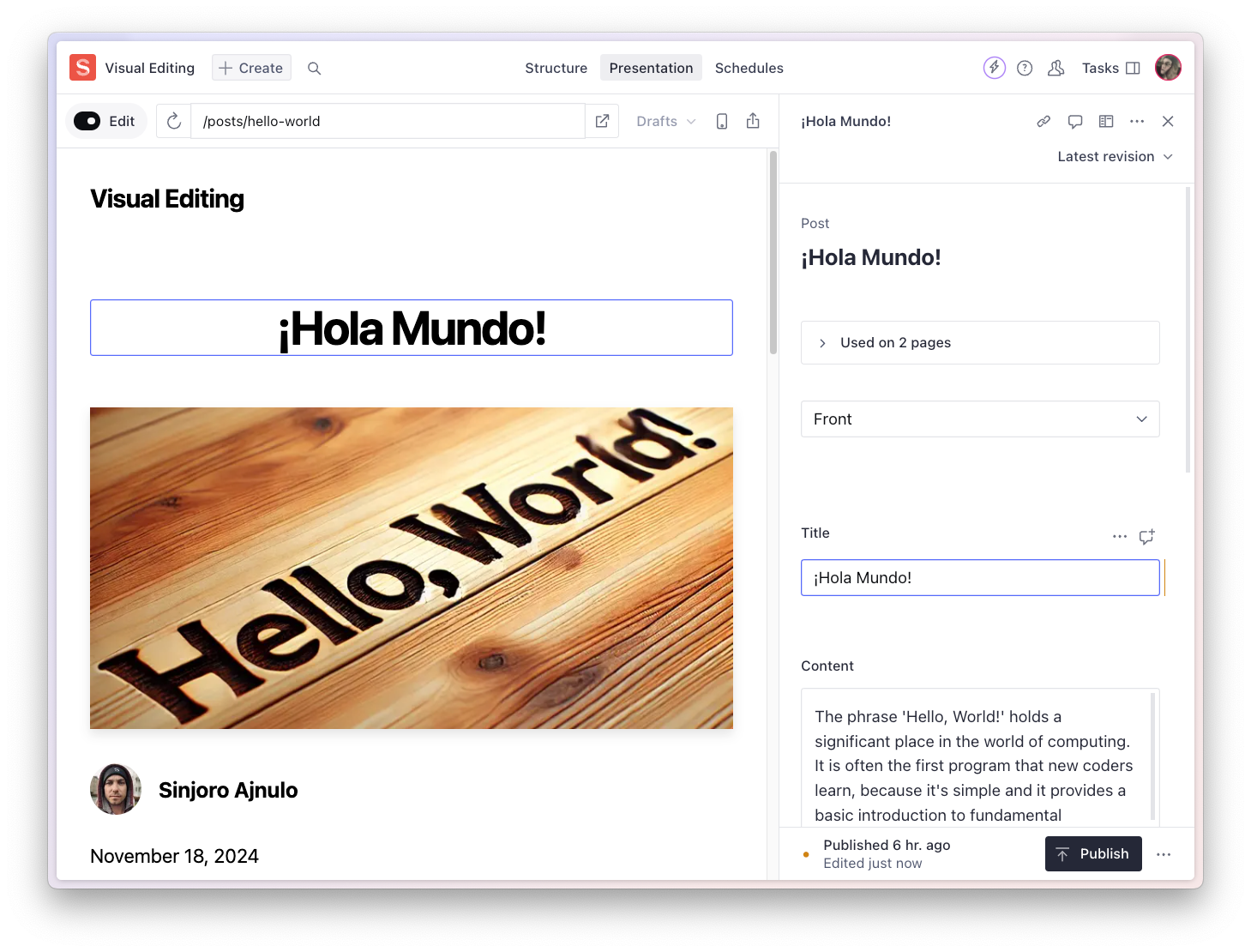 The preview updates as you edit the source document