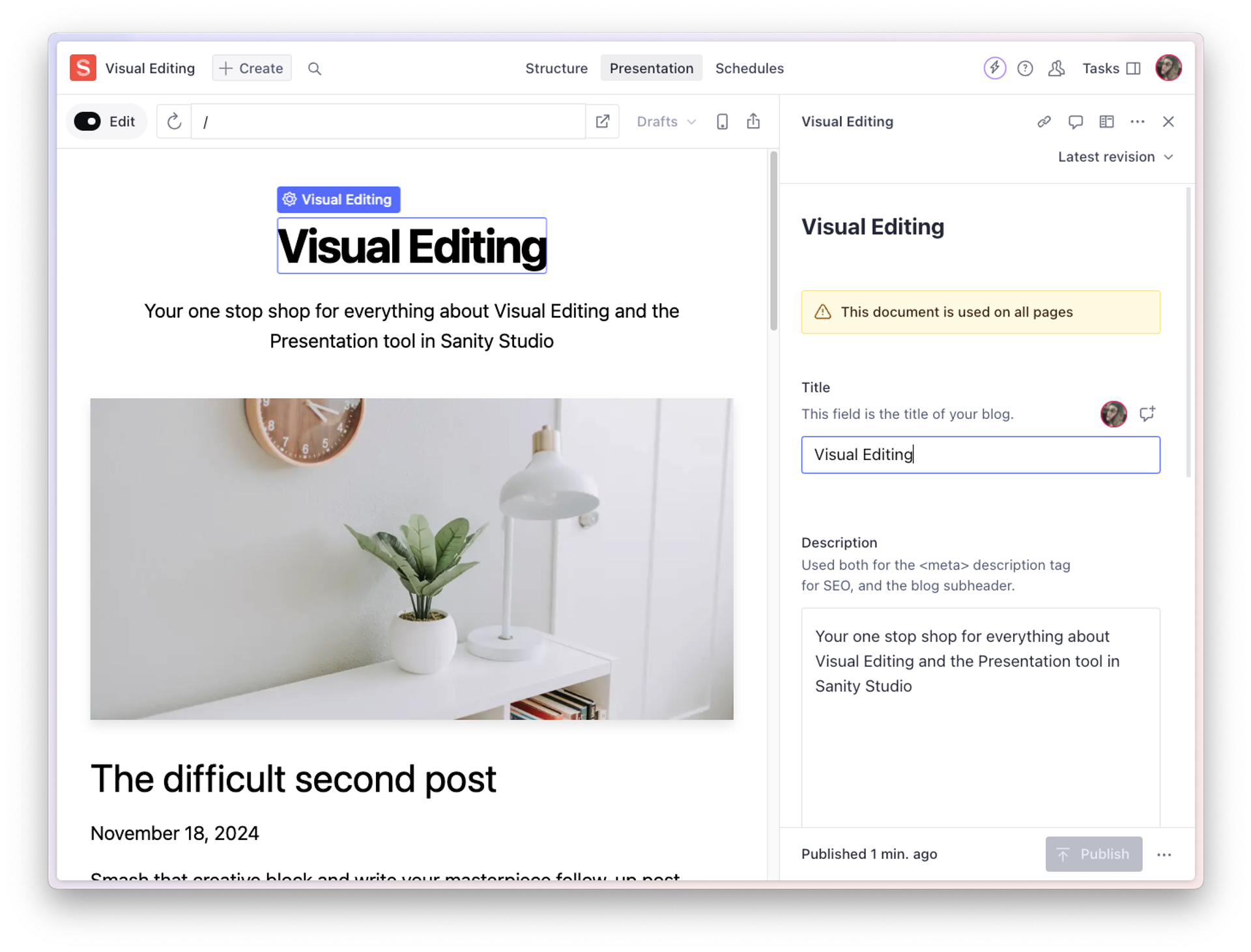 Overlays and click-to-edit | Sanity Docs