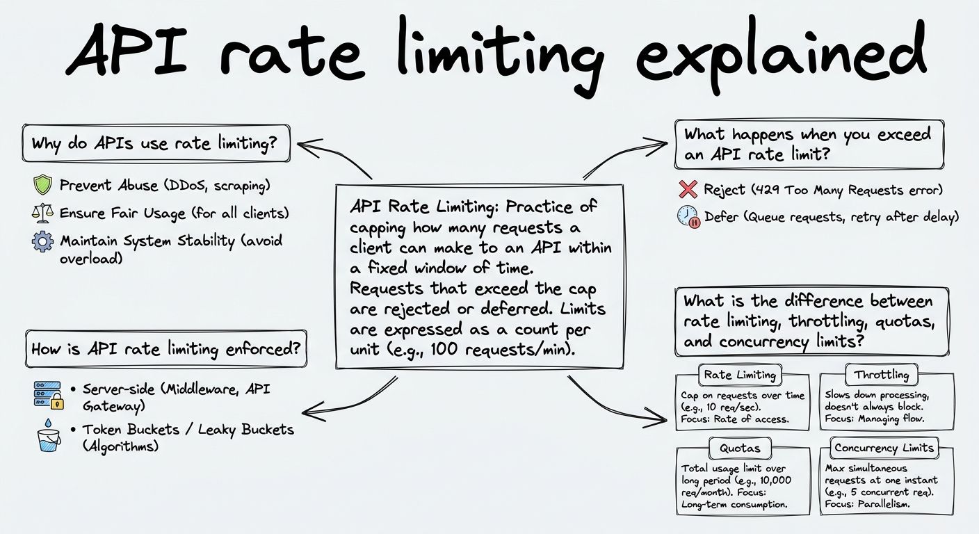A diagram explaining API rate limiting in terms of related concepts.