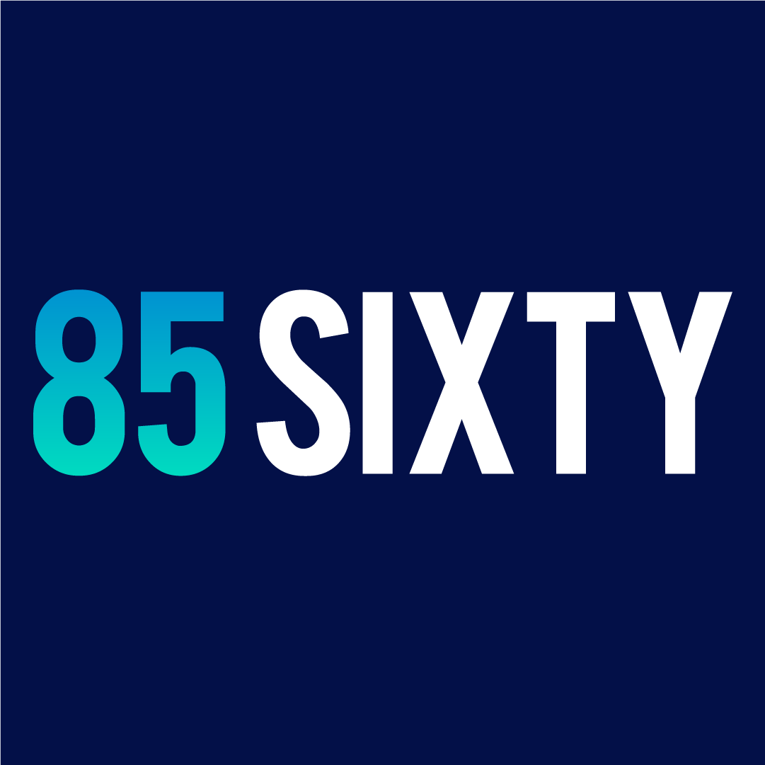 a logo that says 85 sixty on a blue background