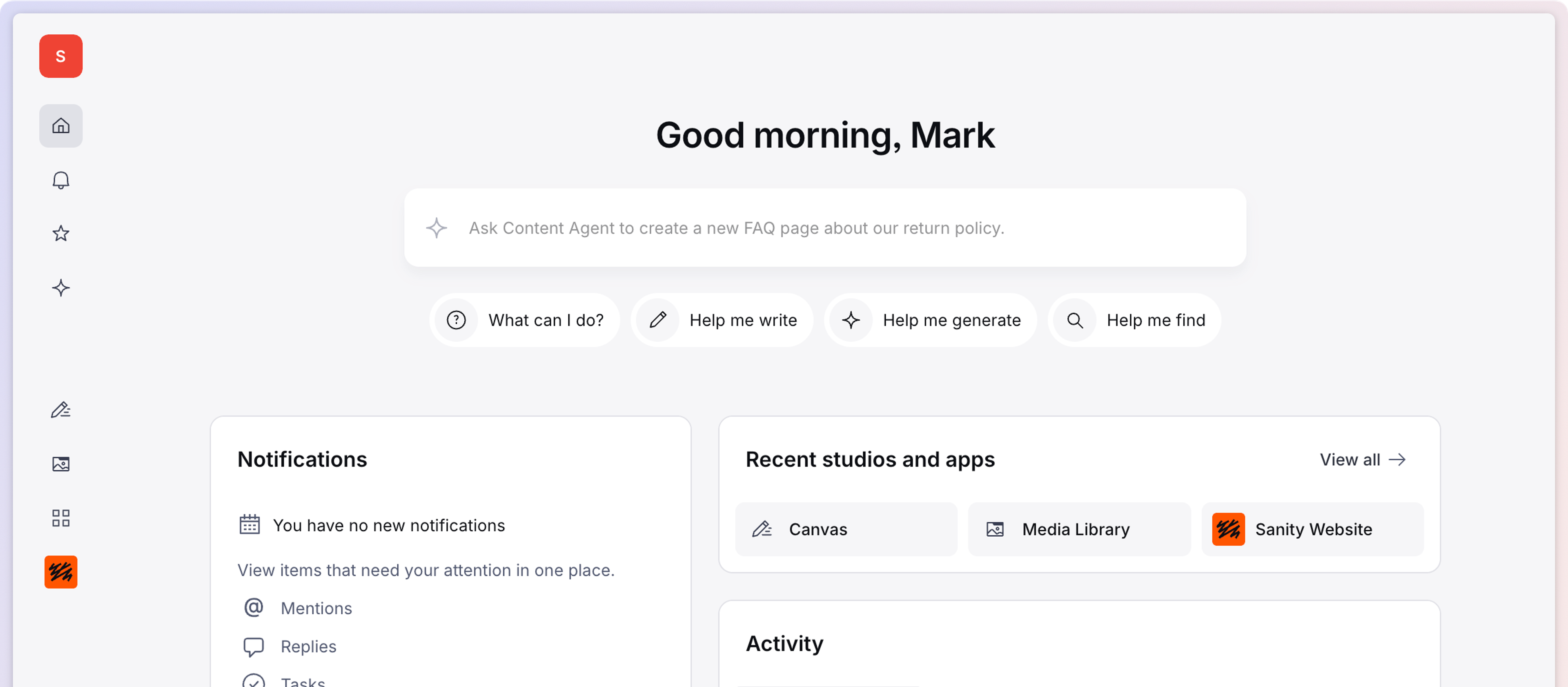 Dashboard home screen