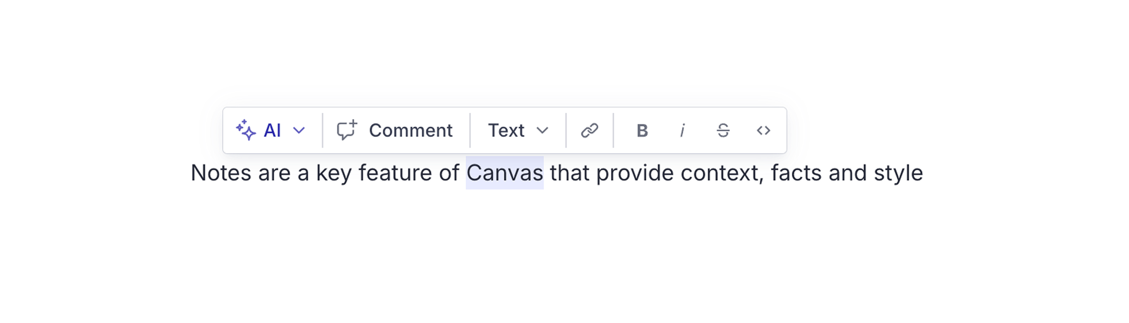 a text box that says notes are a key feature in sanity create that provide context facts style