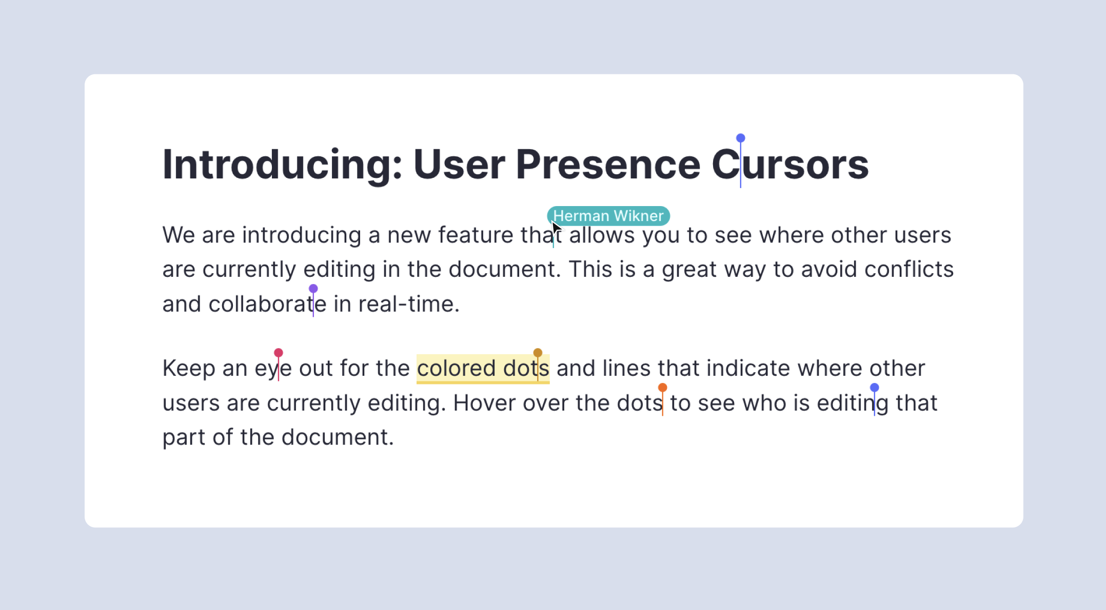 Portable Text Editor with presence markers showing where users are working