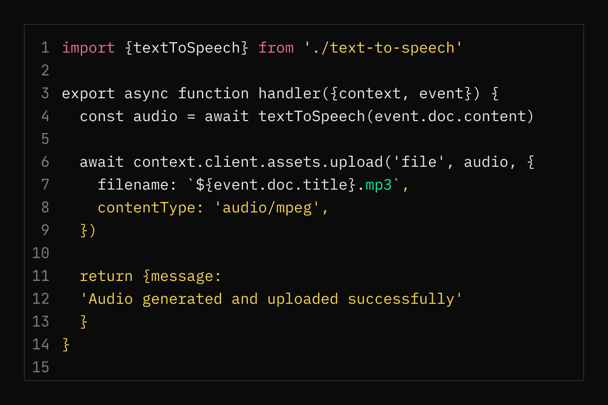 example for generating and uploading an audio file
