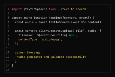 example function of an audio files being generated and uploaded