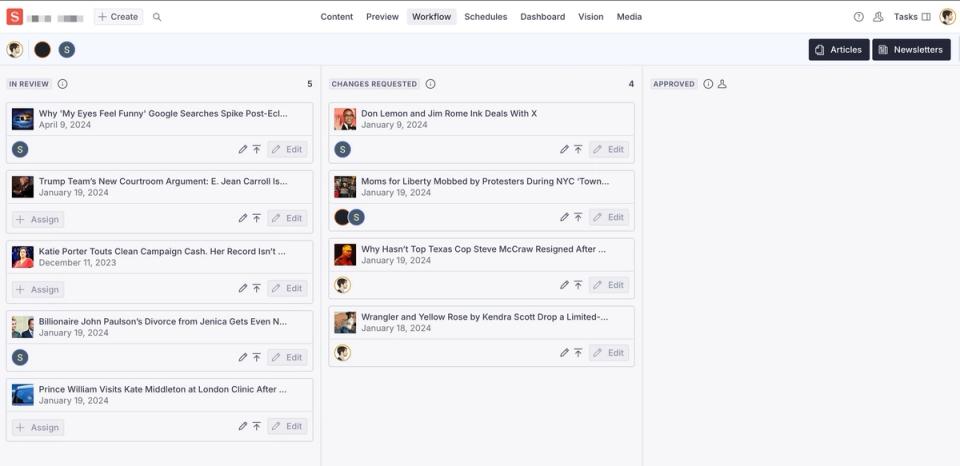 Image of Sanity Studio showing a workflow pane
