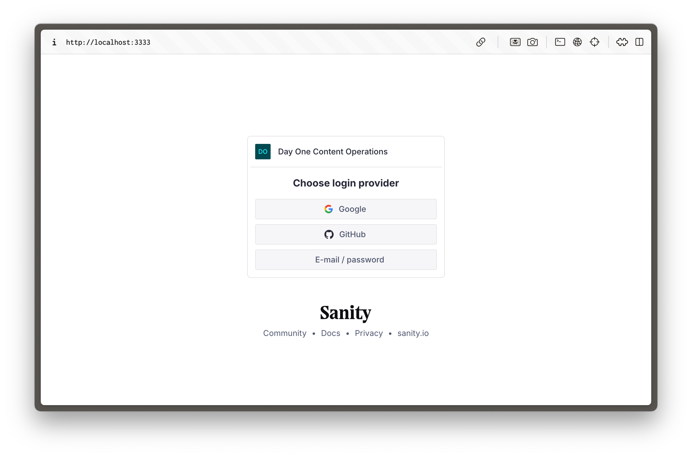 Sanity Studio login screen