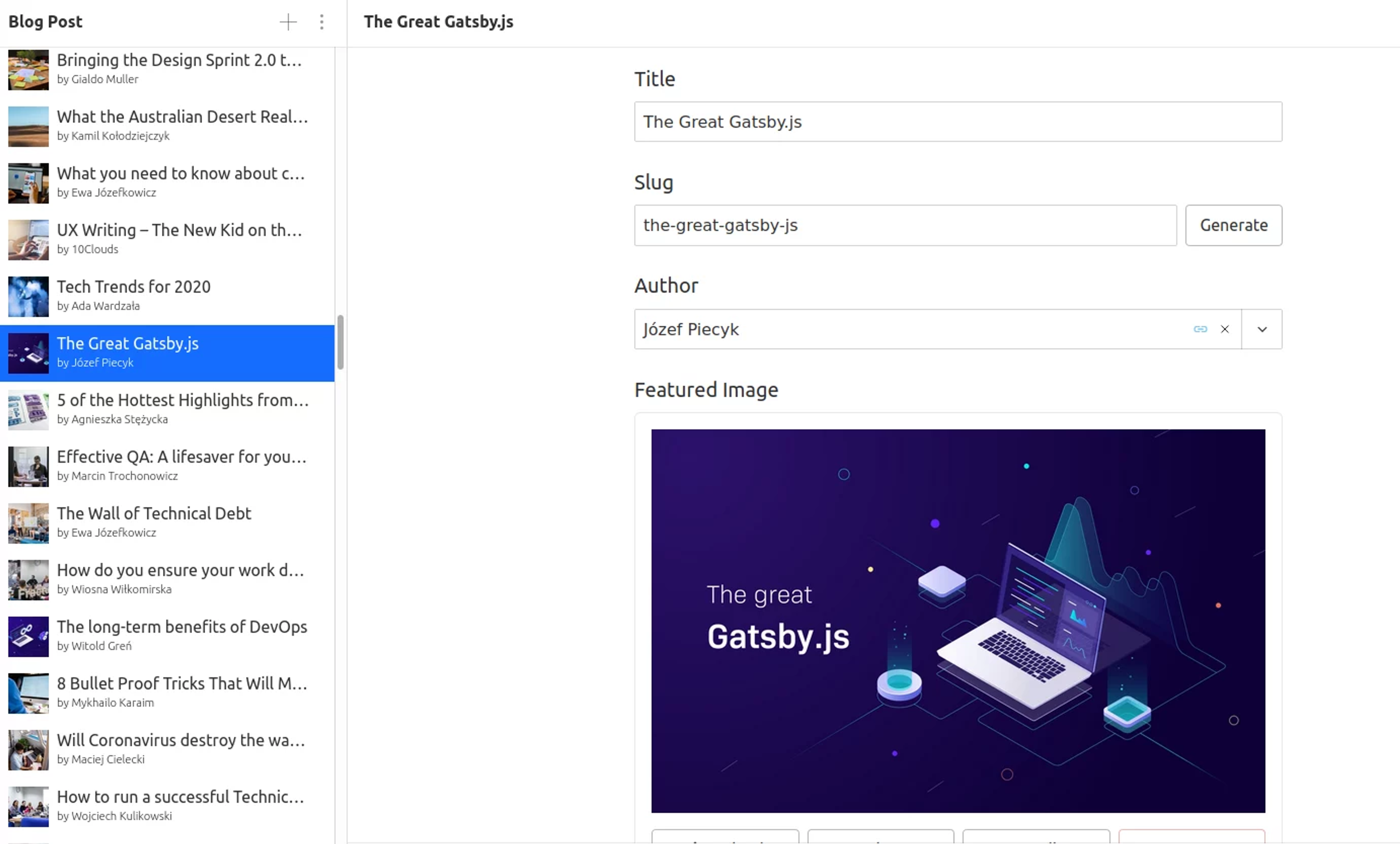 10Clouds’ Studio showing blog posts