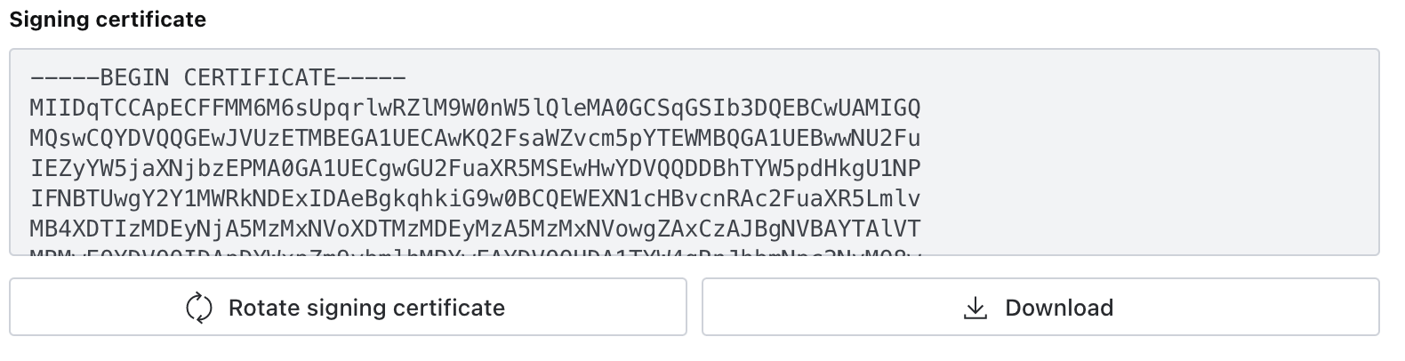 Example certificate in the Signing certificate section.