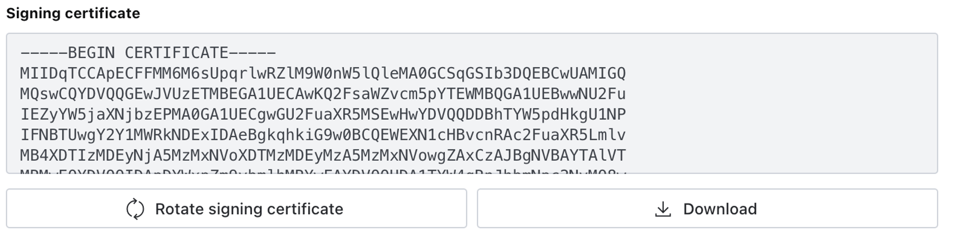 Example certificate in the Signing certificate section.