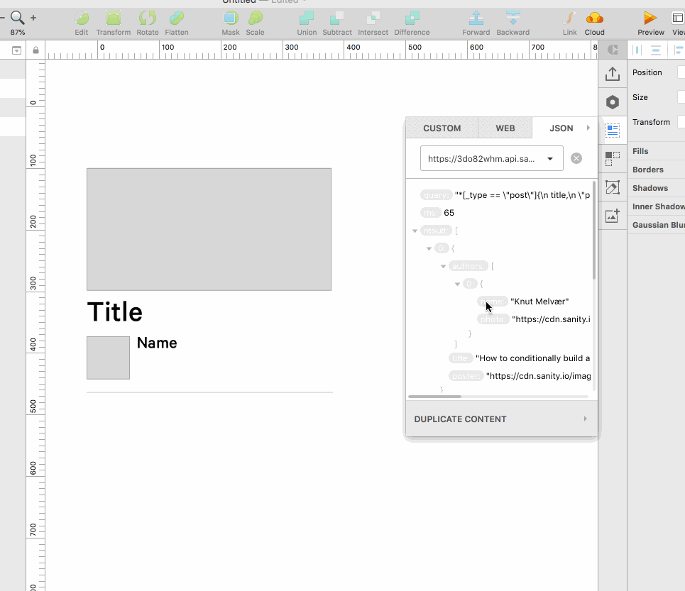 Applying content from Sanity to placeholders in Sketch