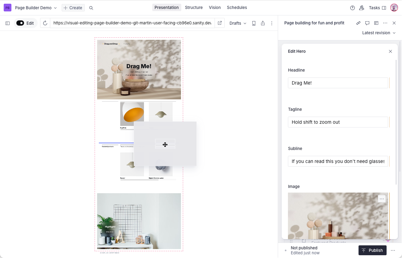 Hold Shift while dragging a block to zoom out and reveal the entire interactive area