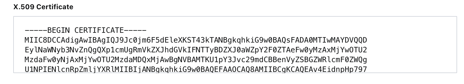 Paste the certificate body into Sanity Manage.