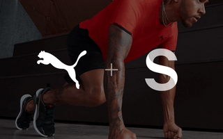 PUMA and Sanity logos, against the backdrop of a runner