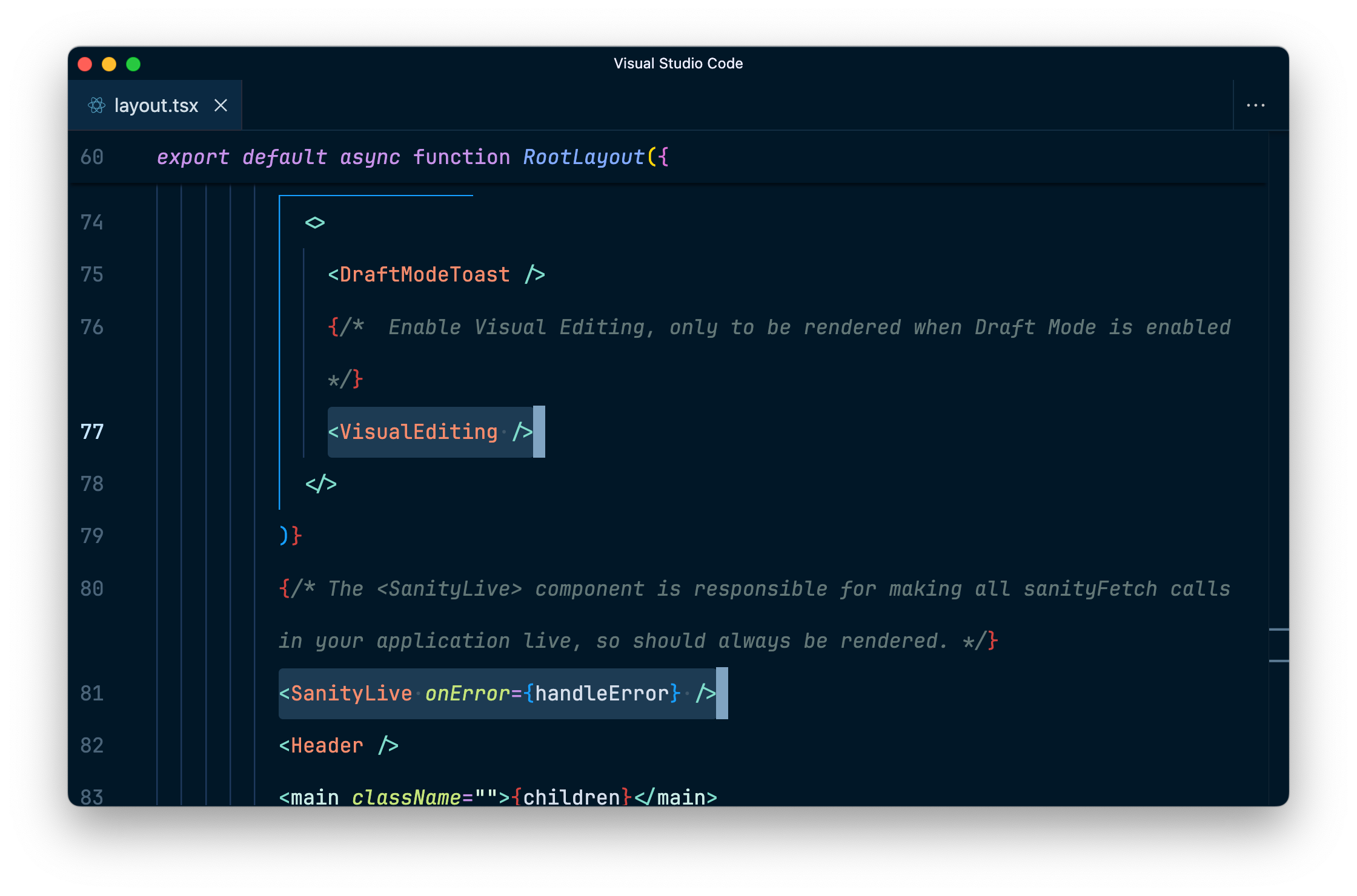 Code highlighting VisualEditing and SanityLive components