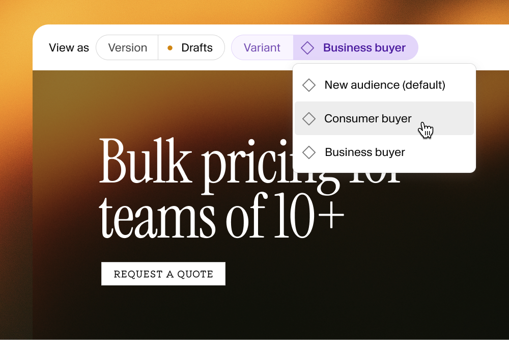 Dropdown menu for a website variant or audience selection, with "Consumer buyer" highlighted.