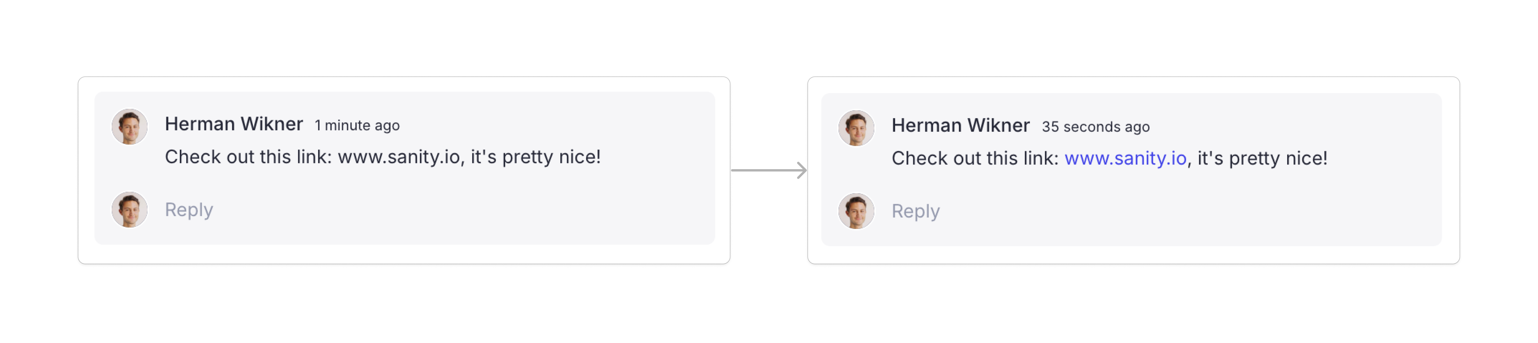 Screenshot of comments with links