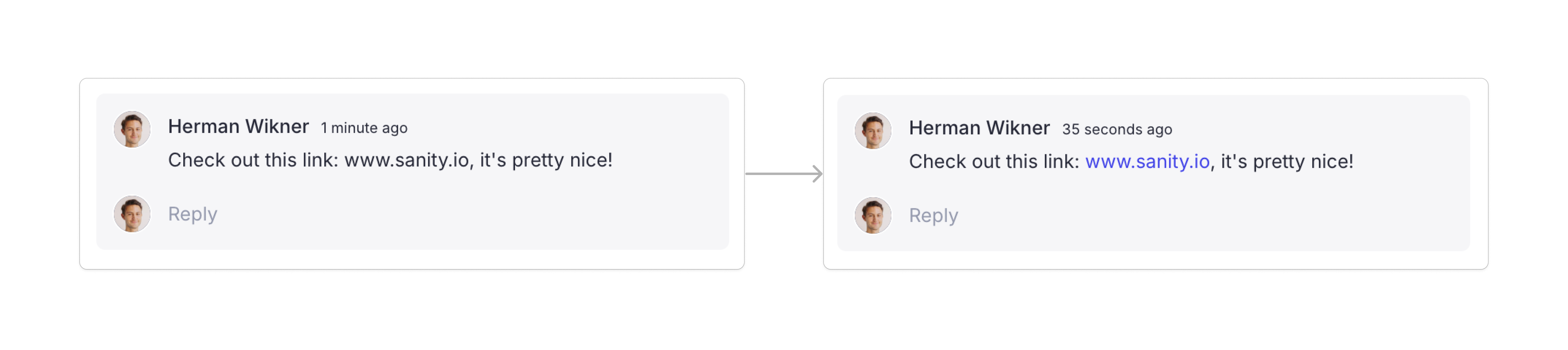 Screenshot of comments with links