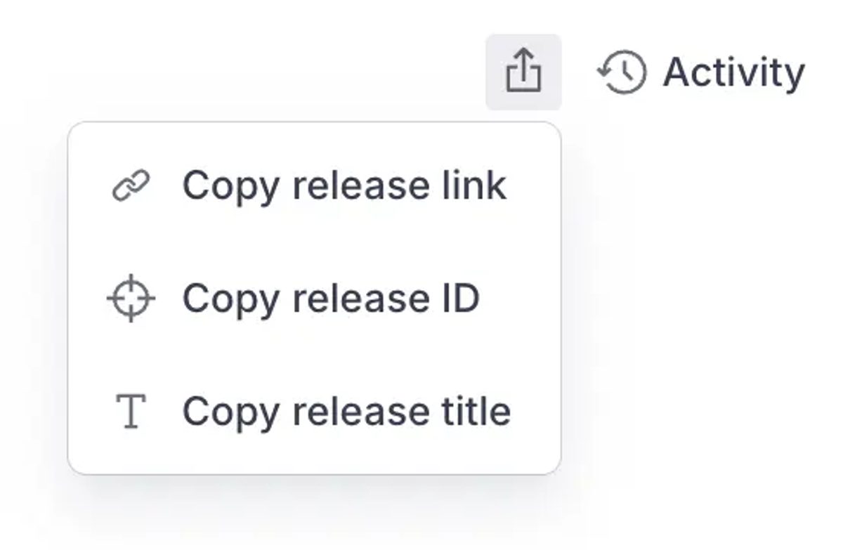 UI menu with options: Copy release link, Copy release ID, Copy release title.
