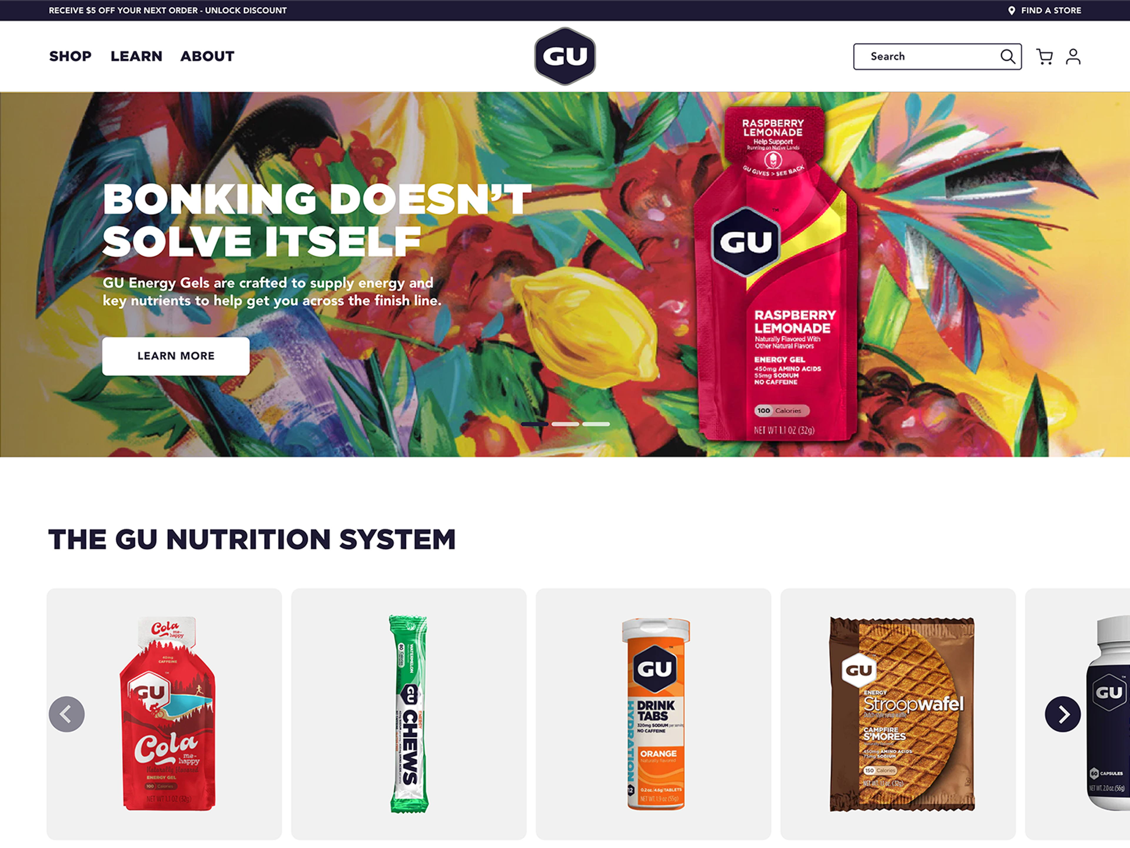a screenshot of the gu nutrition system website