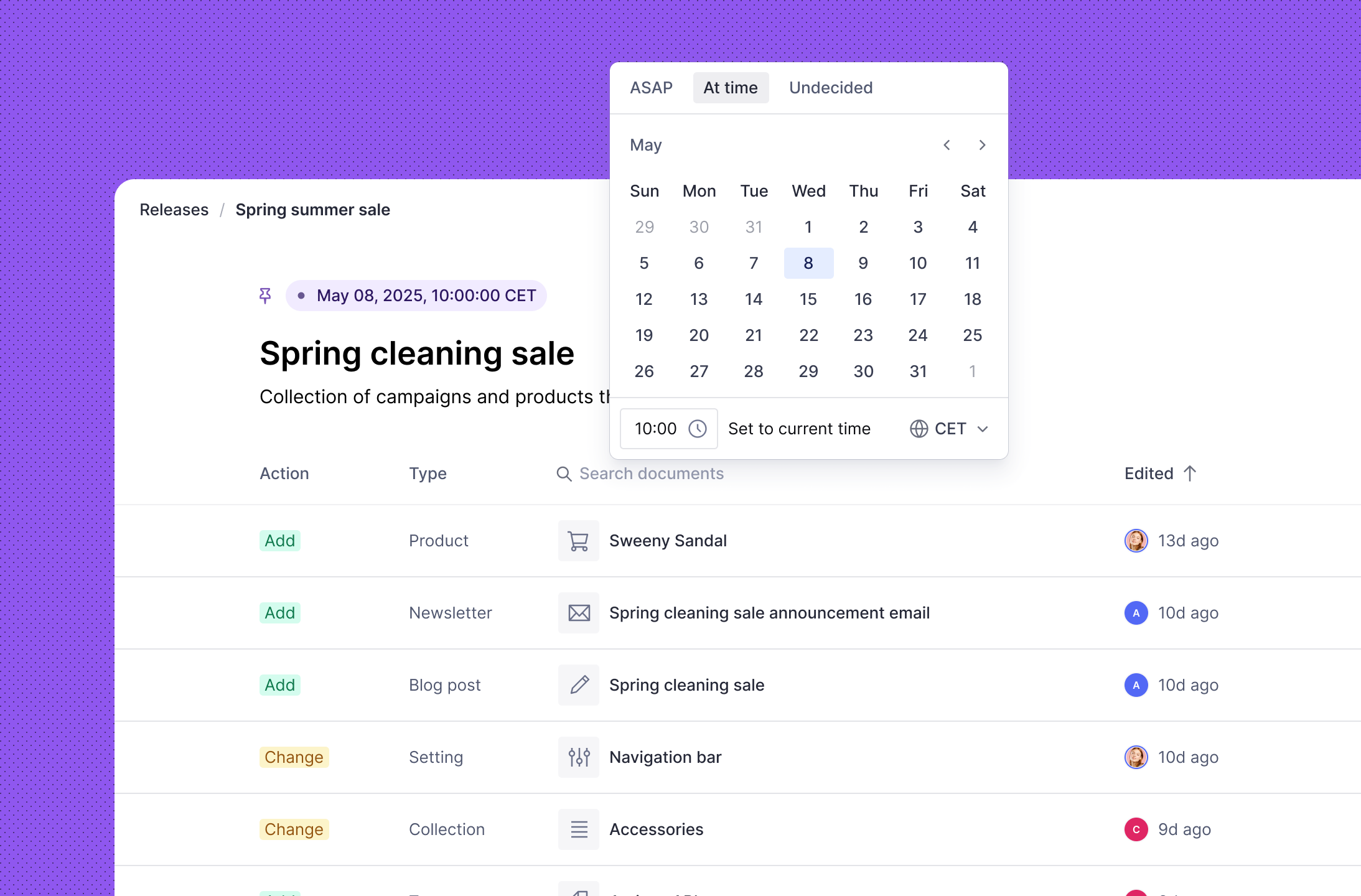 content releases UI