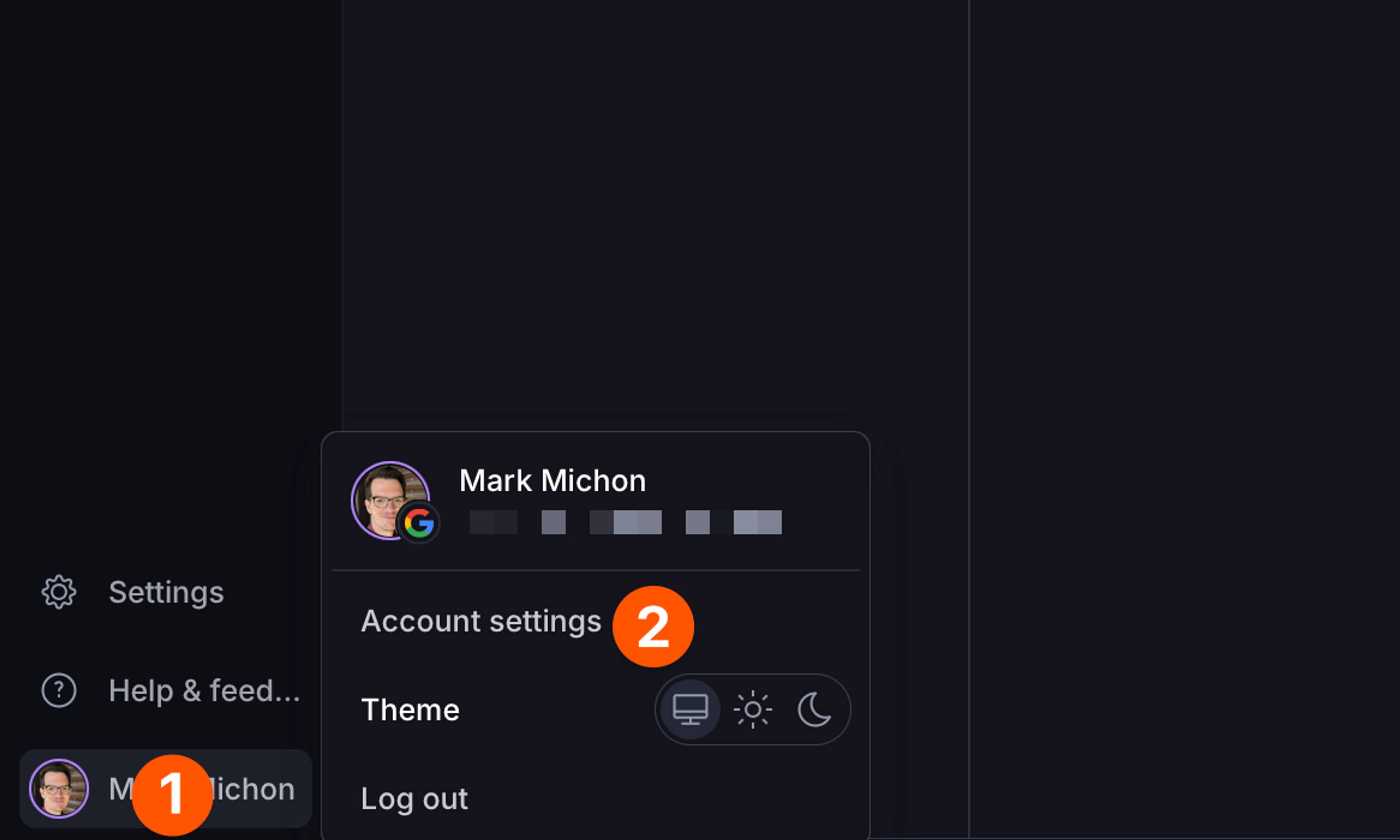 User settings menu interface