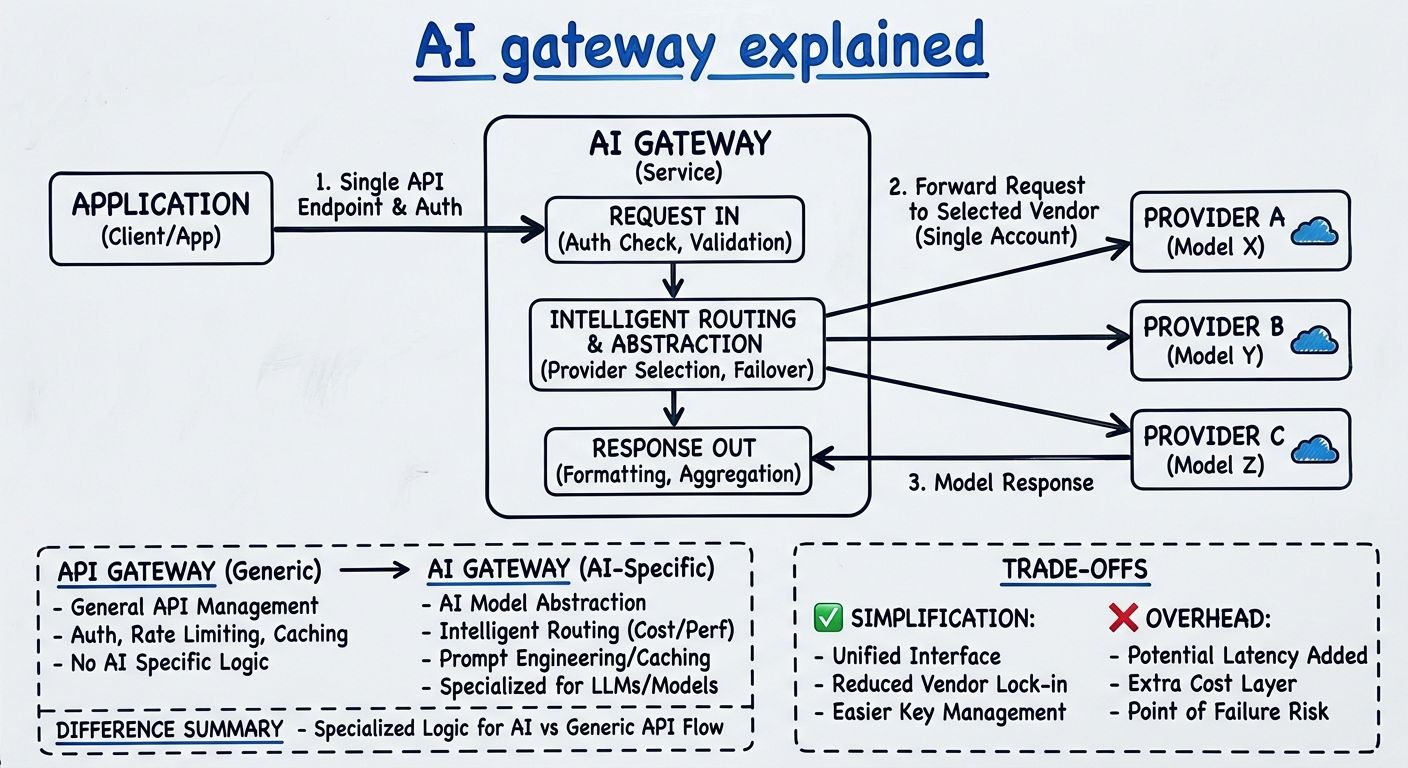 A diagram explaining AI gateway in terms of related concepts.