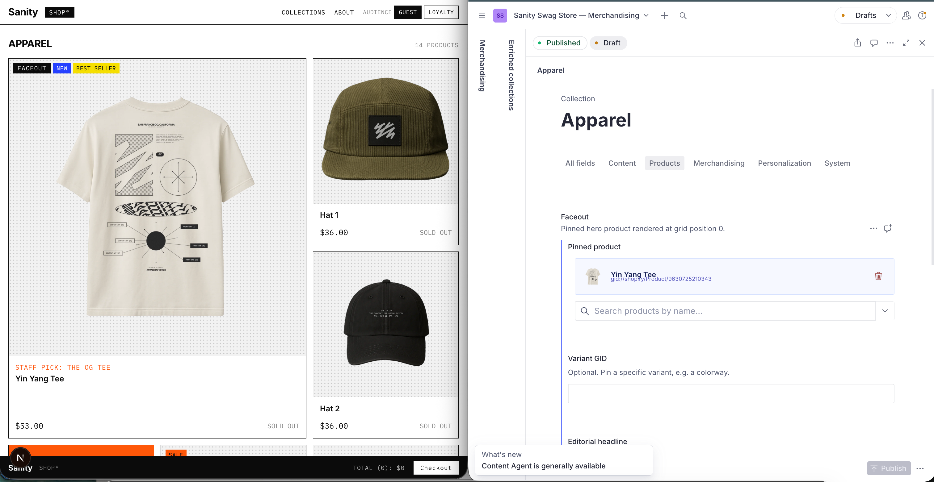 Product category page with studio control