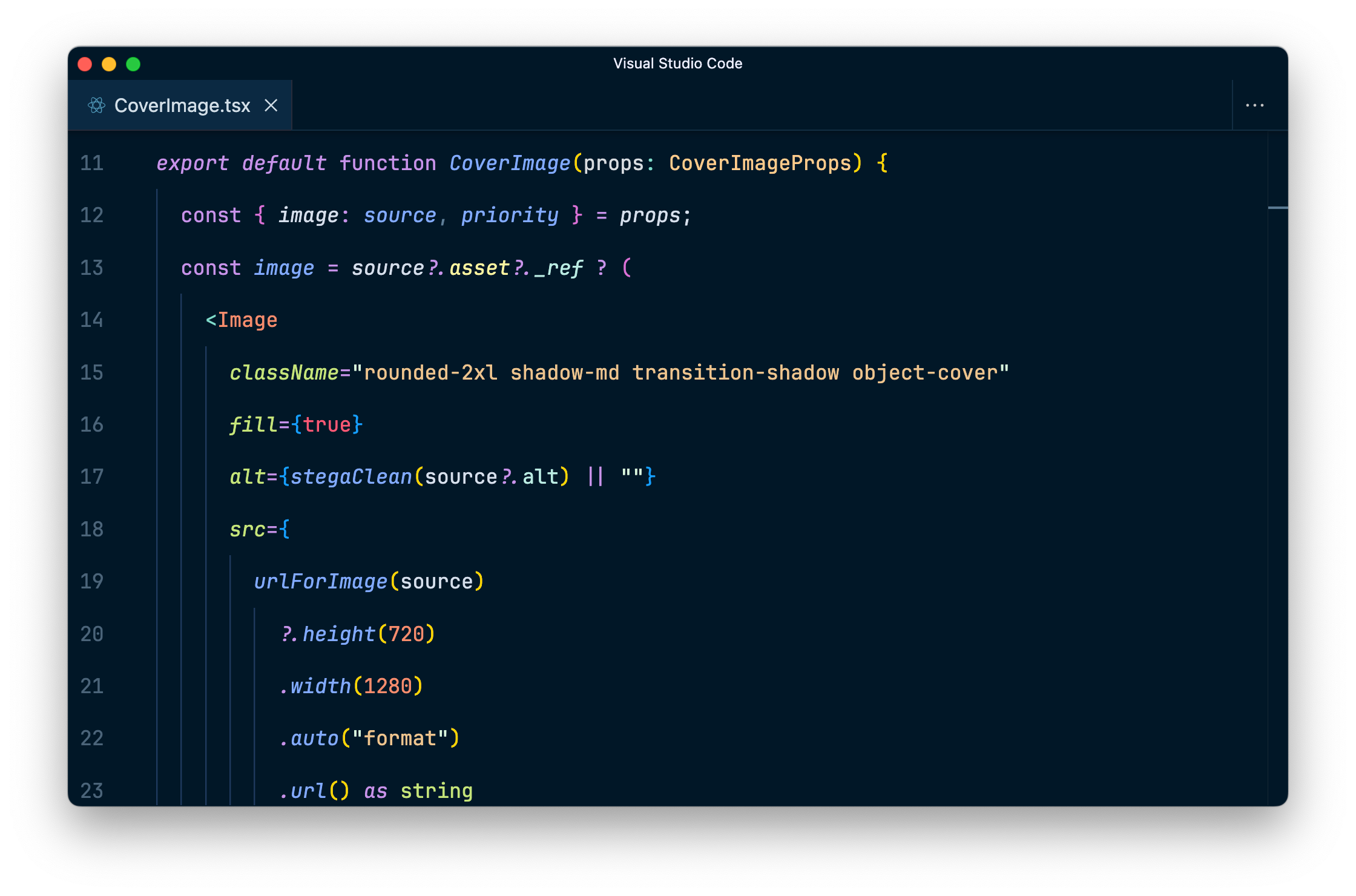 Code showing how image URLs are generated from Sanity content