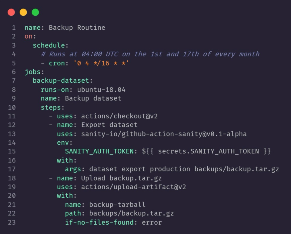 Example code for Backup Routine Example code for Backup Routine