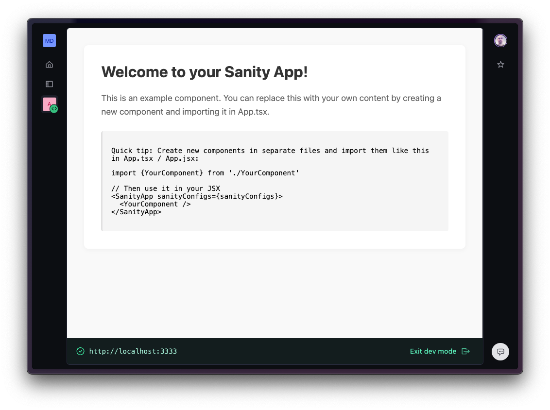 a welcome to your sanity app page