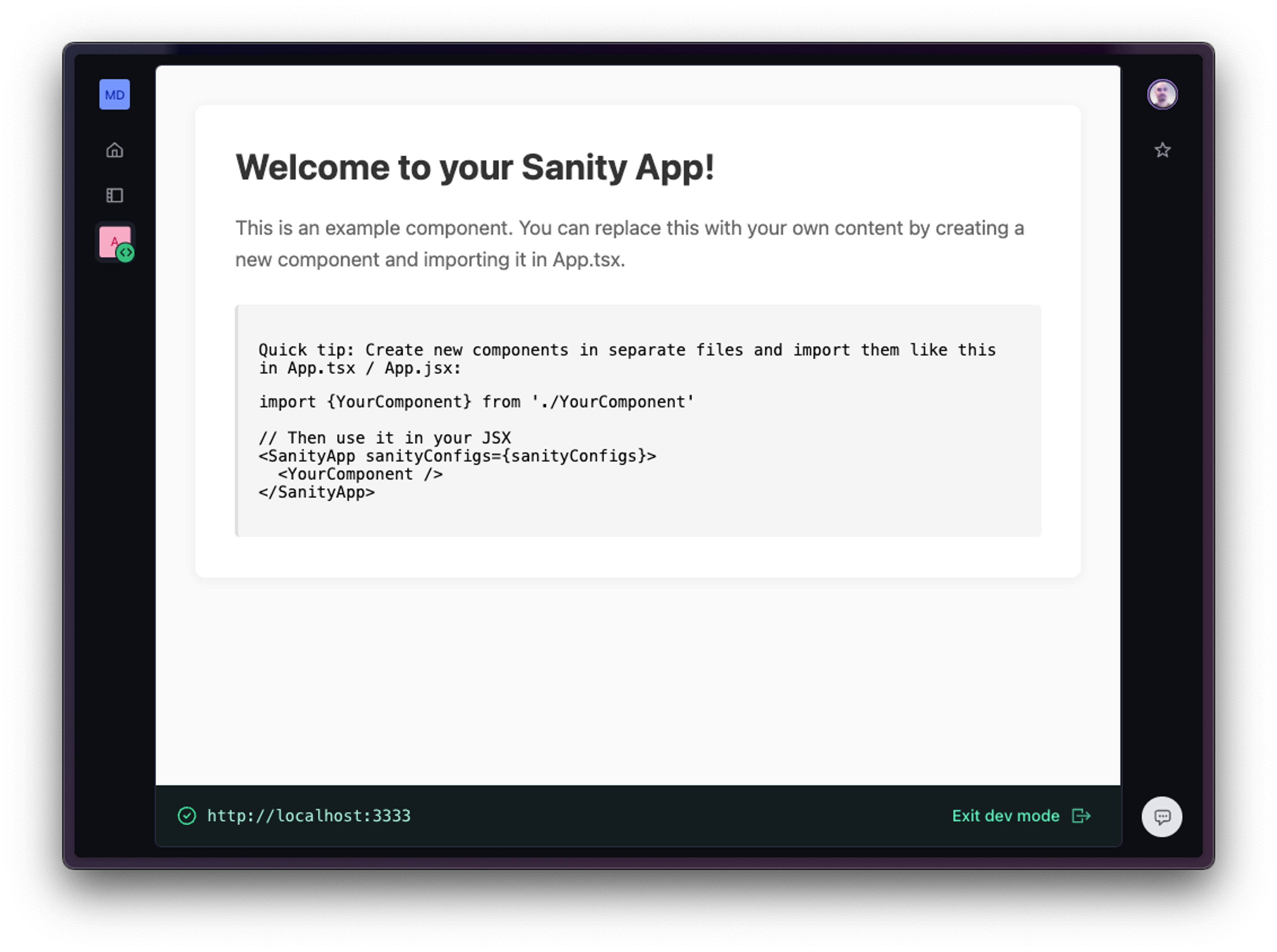 a welcome to your sanity app page