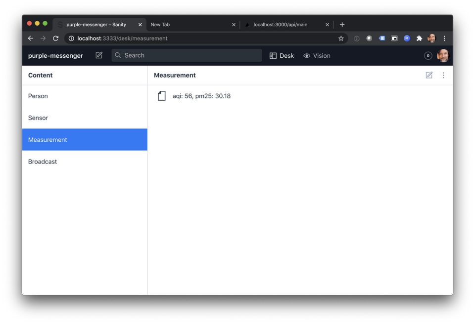 Sanity Studio showing a measurement written over the API