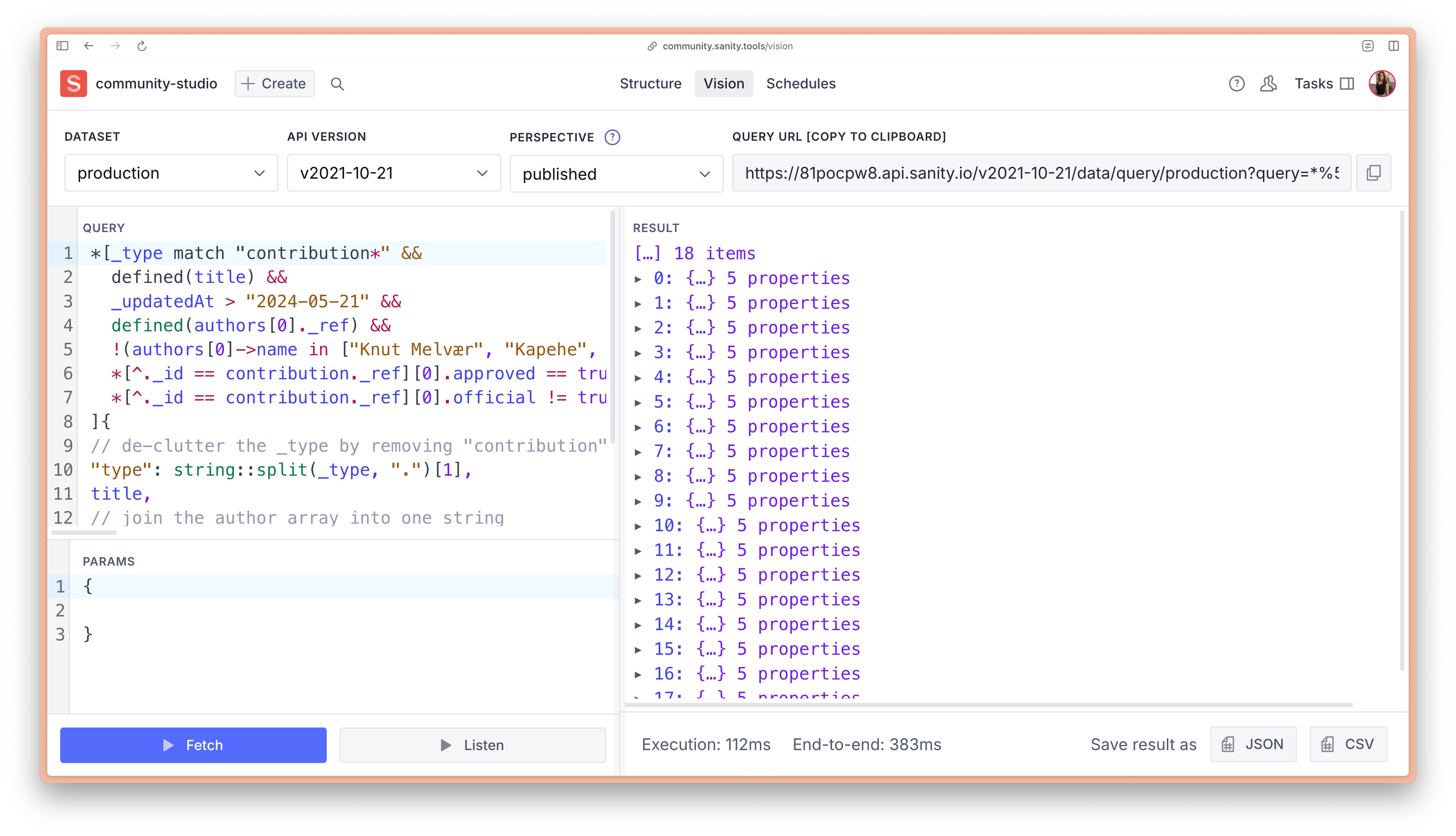 Vision plugin showing 18 query results